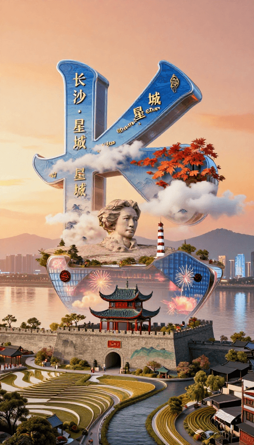 长沙城市宣传素材：长沙魔幻夜景：山水洲城的时空交响