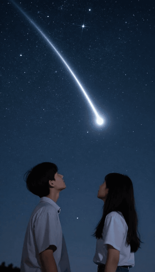 仰望素材：浩瀚星空下的青春仰望：流星银光中的真实瞬间