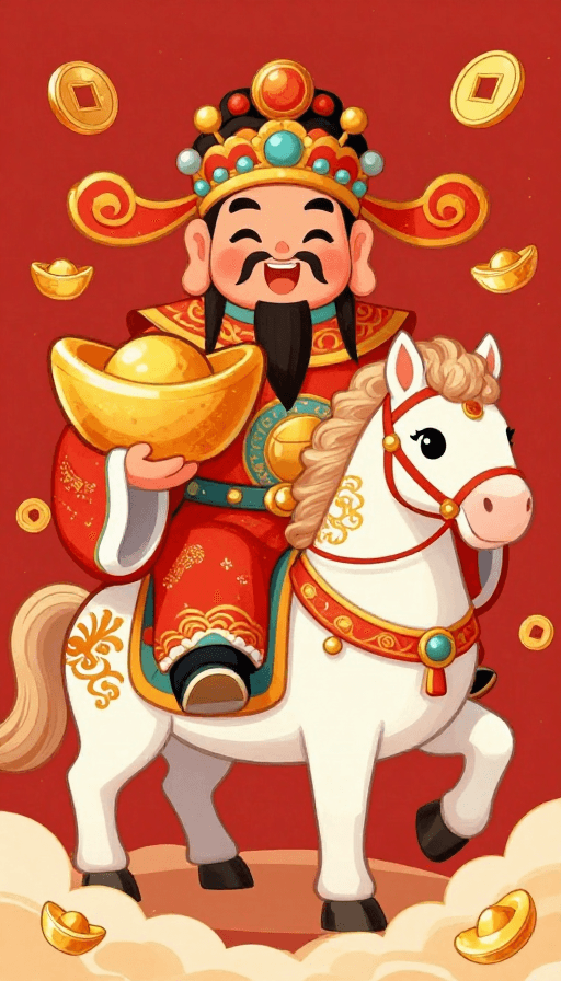 喜庆插画素材：国潮财神迎瑞气 传统与现代交融的喜庆数字插画