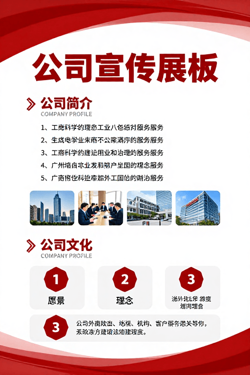 专业排版素材：红白配色企业宣传展板，展现国企权威与专业形象