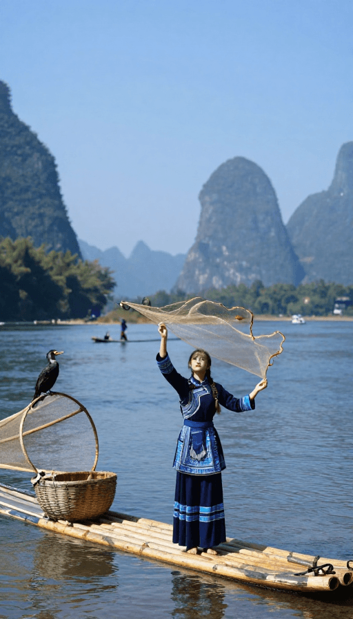 漓江风景素材：壮乡漓江：碧水蓝天间的渔歌与民族风情
