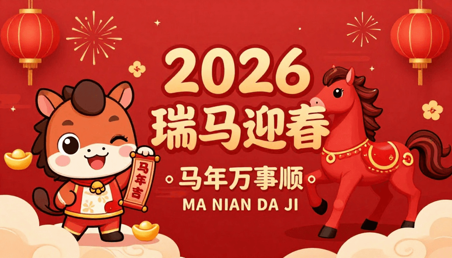 春节贺图素材：2026瑞马迎春 马年鸿运当头