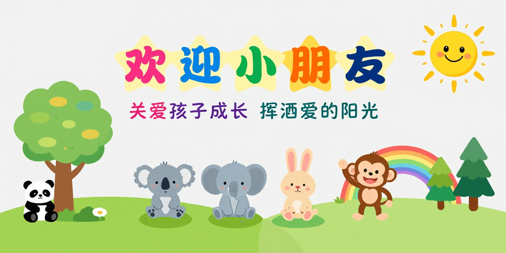暖色调海报素材：童趣扁平插画：温馨儿童欢迎海报设计
