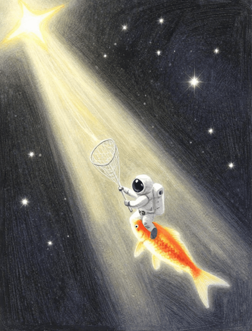宇航员素材：丁达尔光下：宇航员骑锦鲤捞星遨游宇宙