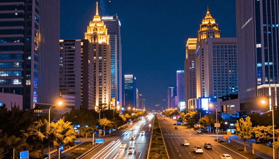 科技主题素材：霓虹夜景：流光穿梭的都市未来