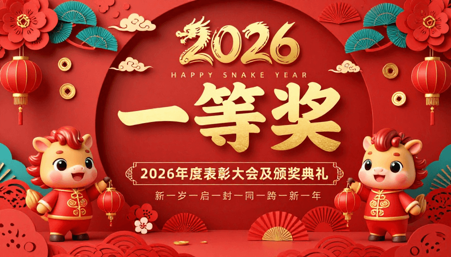 新年庆典素材：2026龙年新岁一等奖庆典海报，中国风喜庆设计