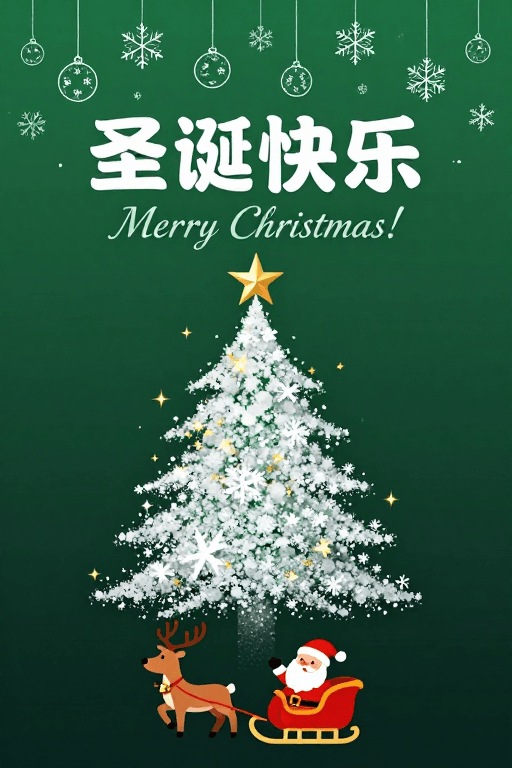 圣诞节素材：深绿渐变圣诞氛围插画设计图