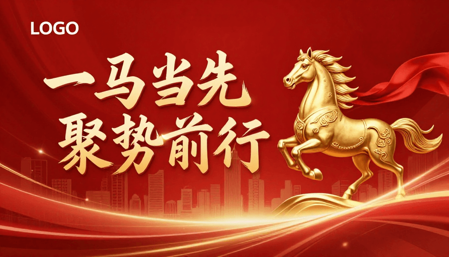 商务庆典素材：红色商务庆典：力量与进取的金色飞跃
