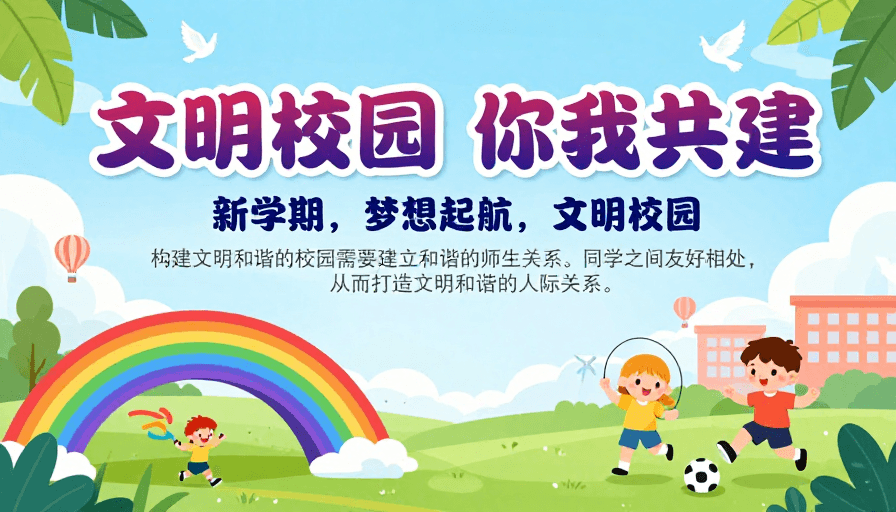 彩虹元素素材：文明校园共建·新学期梦想启航