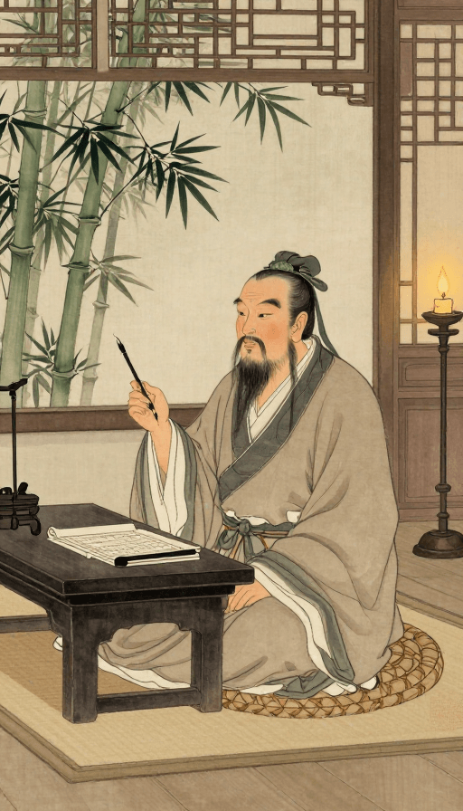 传统插画素材：孔子古韵：书斋授徒图景