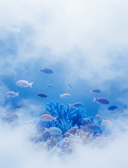治愈系艺术素材：梦幻深海：超现实荧光鱼的云端漫步