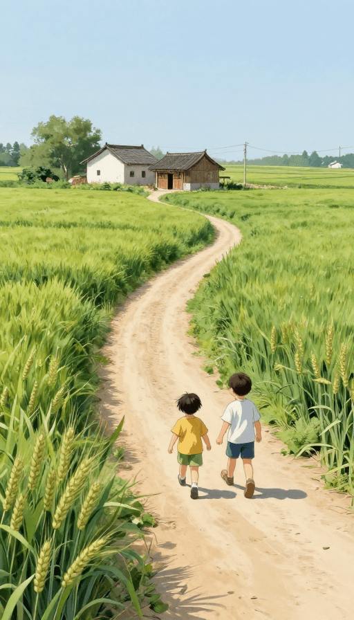 高清画质素材：八十年代的温暖田园：绿意小径与温馨时光