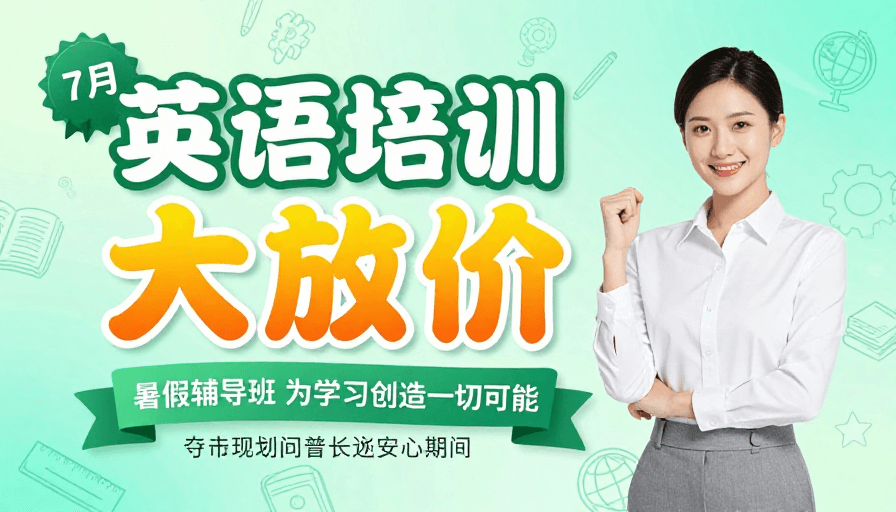 教师形象素材：英语培训夏日促销：清新活力学习新启航