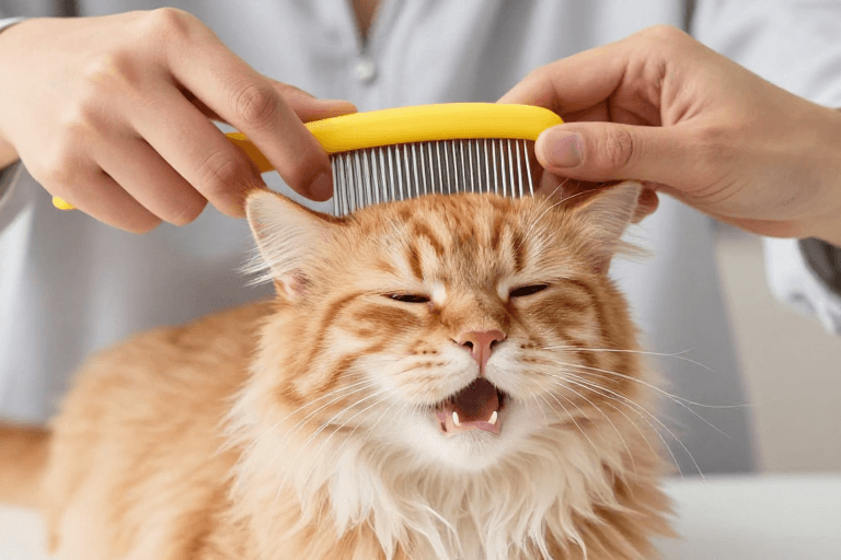商业广告图素材：暖光下橘猫享受舒适护理