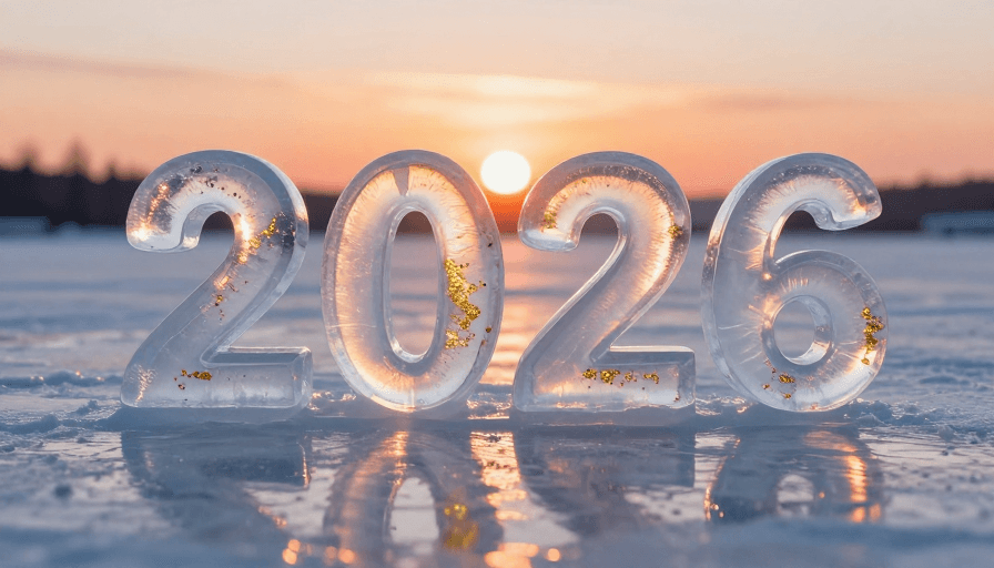 数字展示素材：冰雕2026暖光映雪原新年闪耀广告图