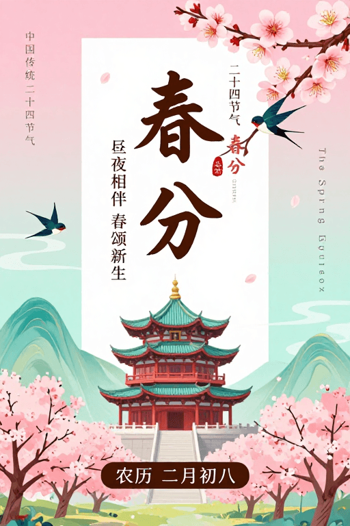 传统书法素材：中国风春分节气插画海报