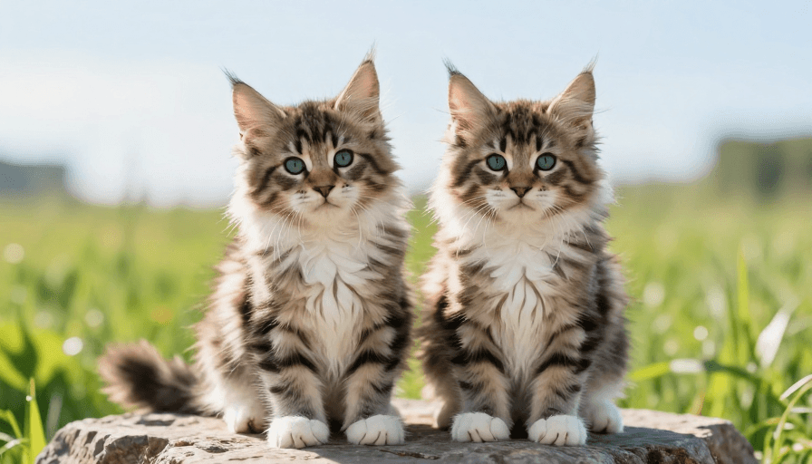 浅景深素材：阳光柔光下的虎斑猫双影