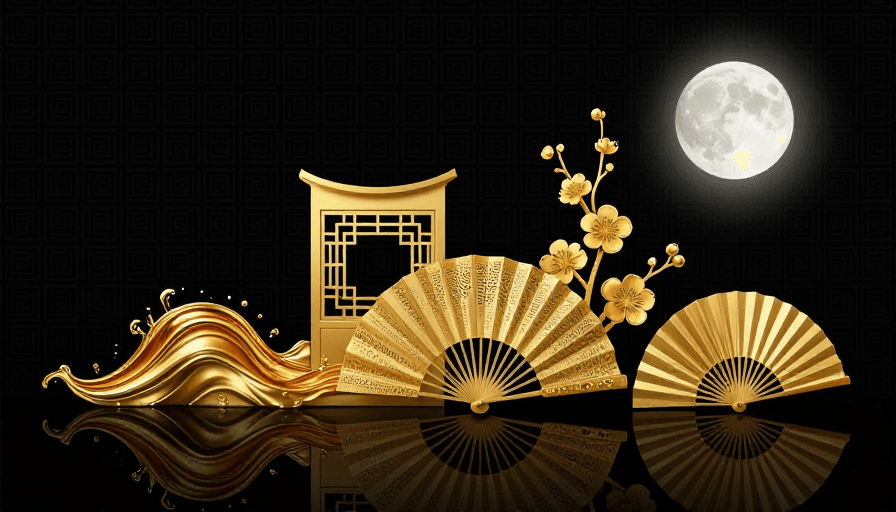文化符号素材：黑金新中式美学：古典意象与奢华质感