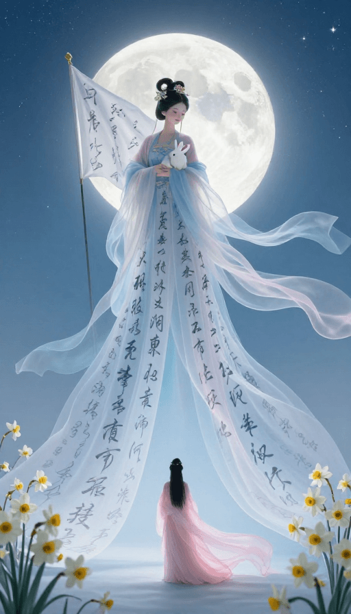 古风素材：月下神话：立体梦幻古风嫦娥与月光纱幔