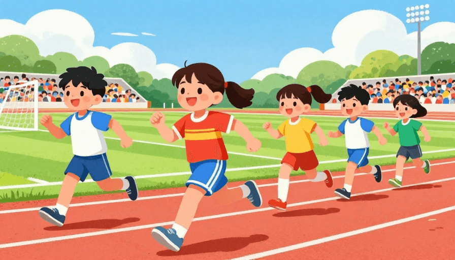 活力童趣素材：童心飞扬：彩色校园运动会活力插画海报