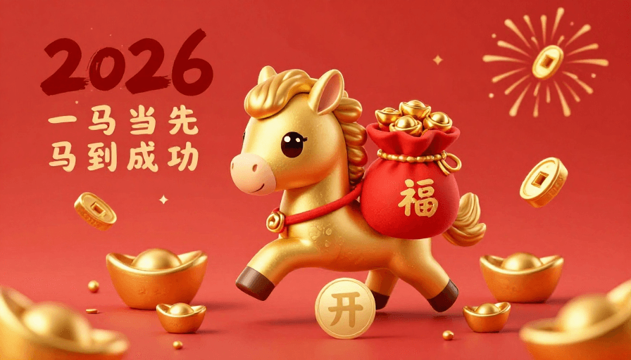 超高清素材：金色奔马迎新春，财富满满启新程