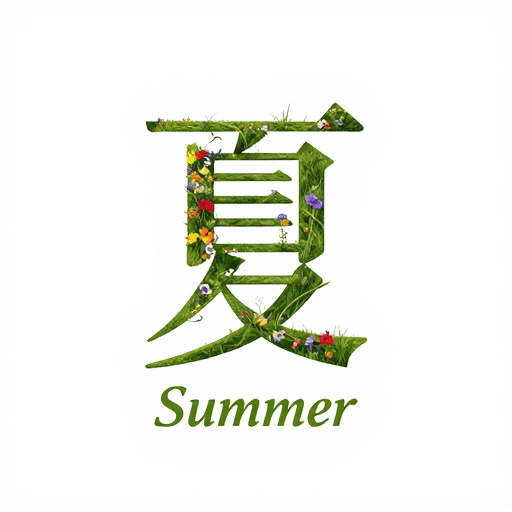 创意汉字设计素材：夏至艺术字体：野花藤蔓装饰的立体汉字设计