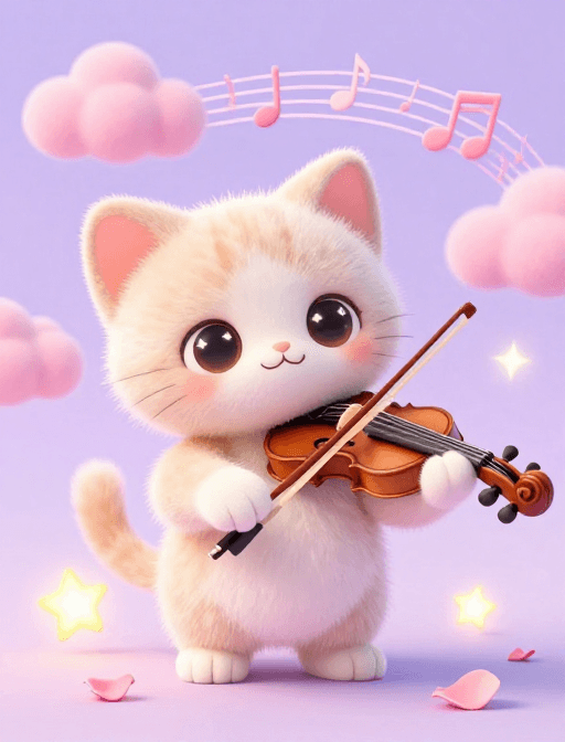 社交素材素材：萌趣小猫拉奏星光琴曲