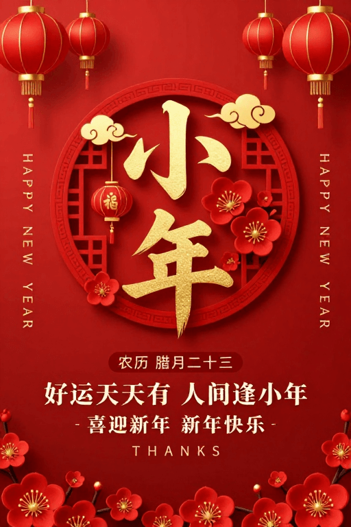 金红配色素材：国潮小年：红色金彩传统节庆海报