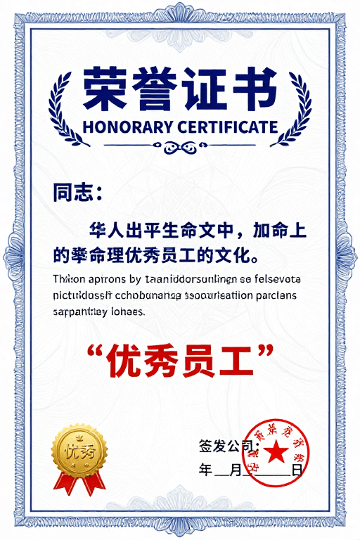 企业海报素材：蓝白配色权威荣誉证书海报设计