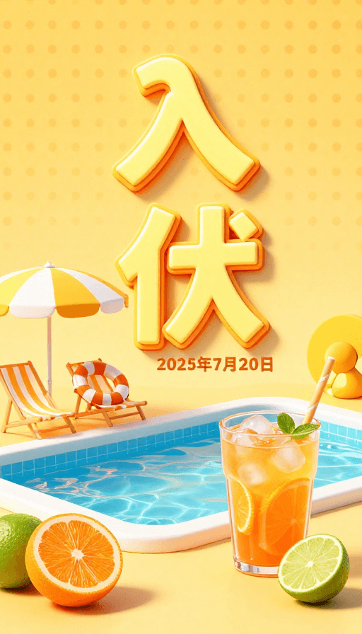 入伏素材：热烈清凉入伏海报：2025夏日活力设计
