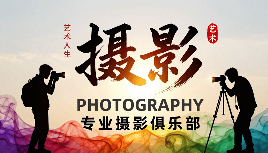 文化融合素材：墨韵光影：专业摄影俱乐部艺术海报