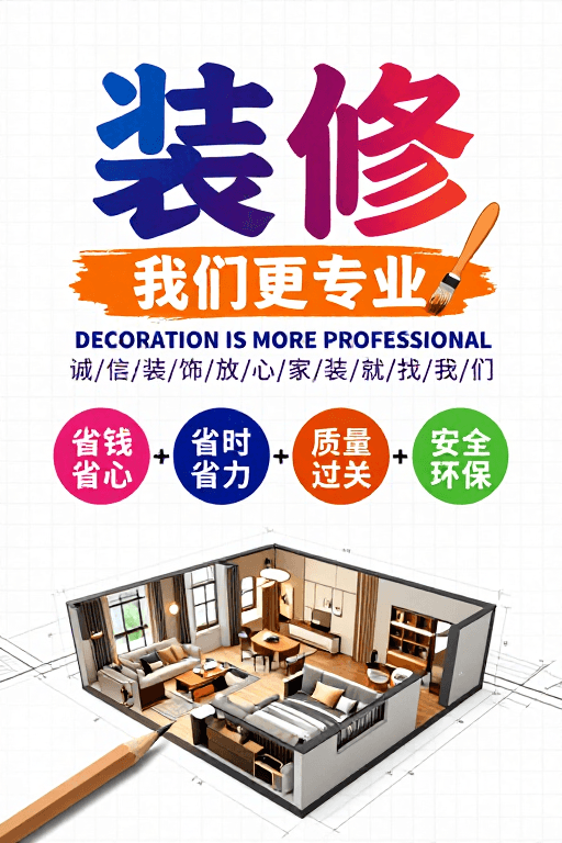 现代简约素材：现代简约装修服务专业宣传海报