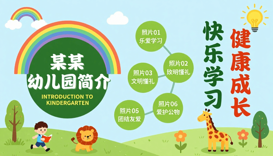 彩虹元素素材：童趣活力：幼儿园扁平插画宣传海报