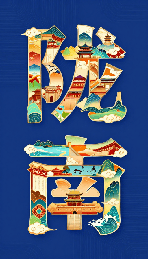 拼贴设计素材：陇南中国风艺术字体拼贴插画设计