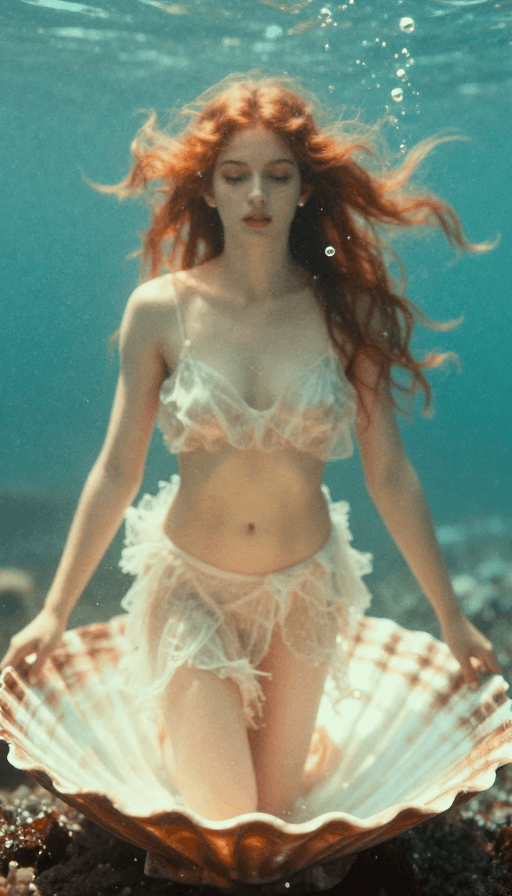 海洋女神素材：水中女神：菲林胶片的青橙梦幻缪斯瞬间