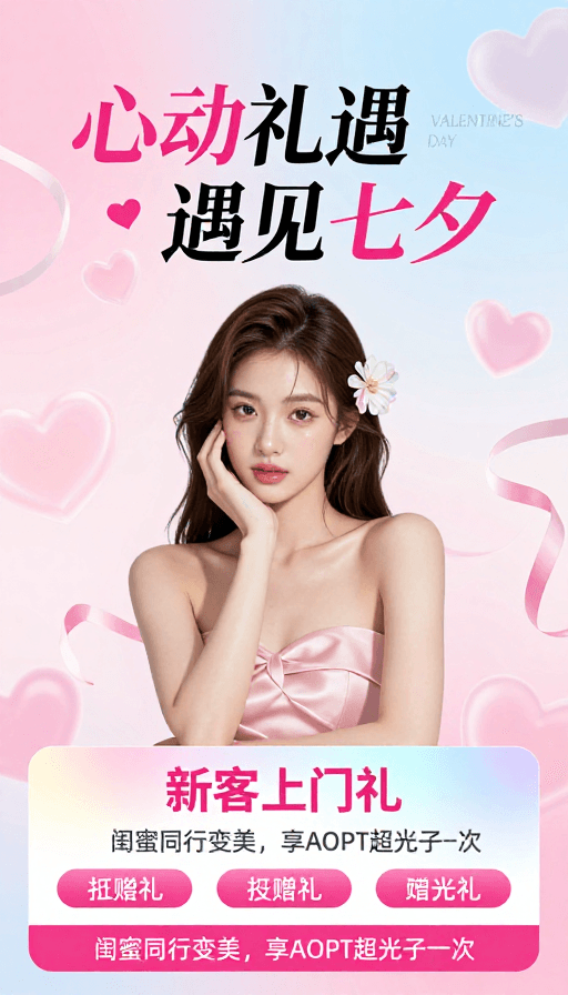 粉色系设计素材：心动礼遇遇见七夕：Vera Design梦幻美妆医美海报