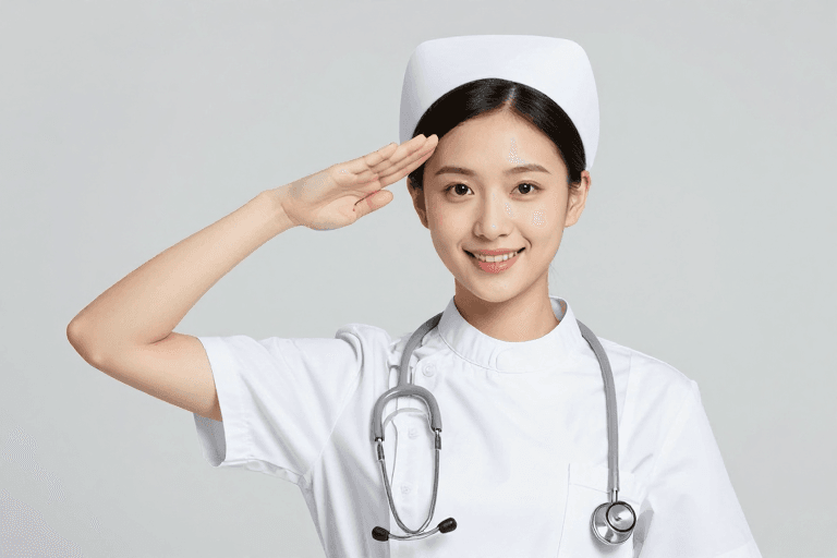 高清人像素材：专业护士敬礼微笑 医疗广告高清照片
