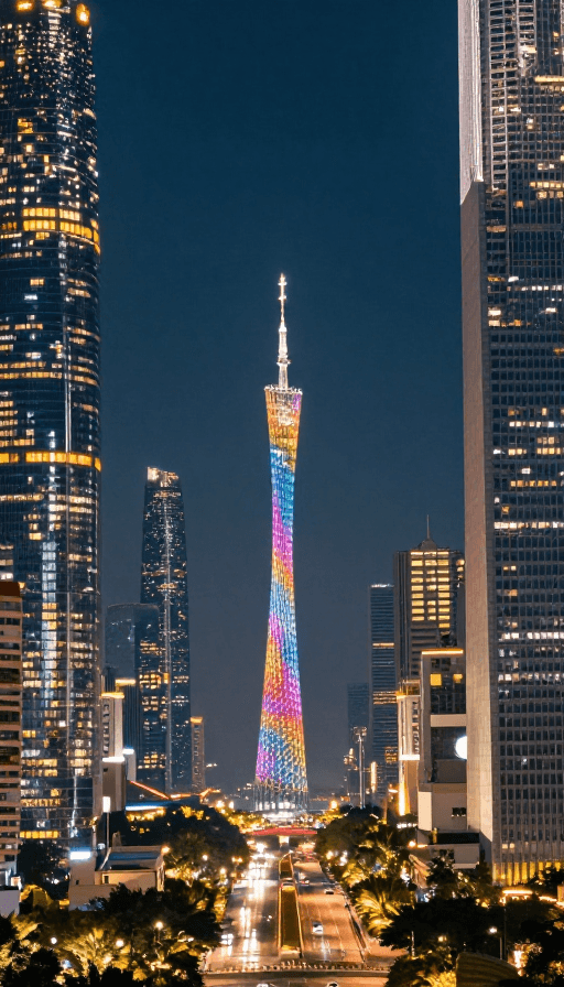 城市夜景素材：珠江新城夜景：广州塔璀璨与未来都市的交融