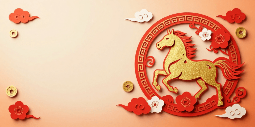 奔马剪纸素材：中国风奔马剪纸艺术背景图