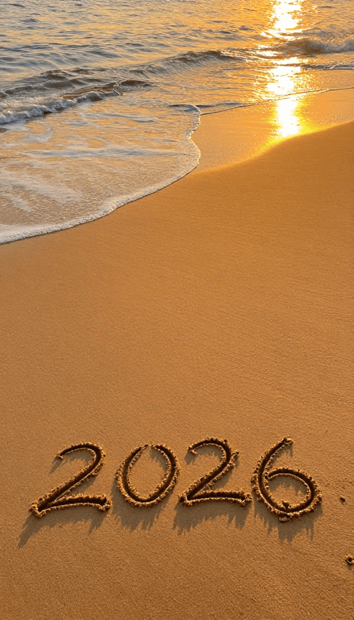 海滩风景素材：时光流转：2025至2026沙滩年轮