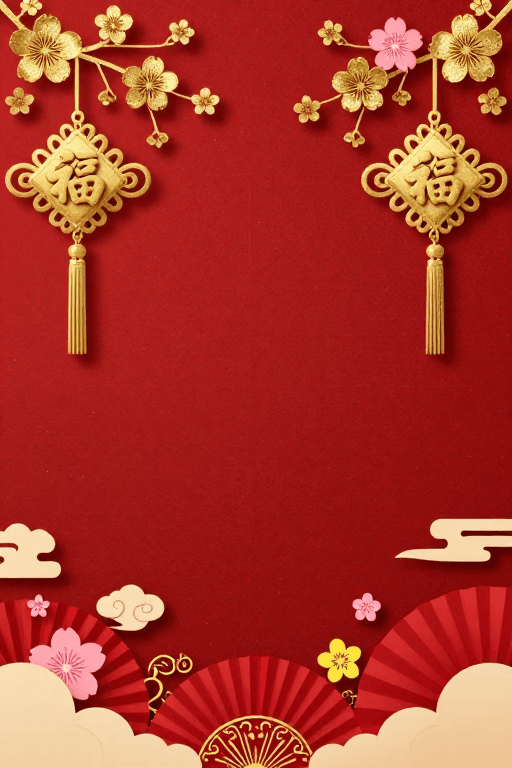 春节背景素材：喜庆中国风背景 福字金结梅花纹饰