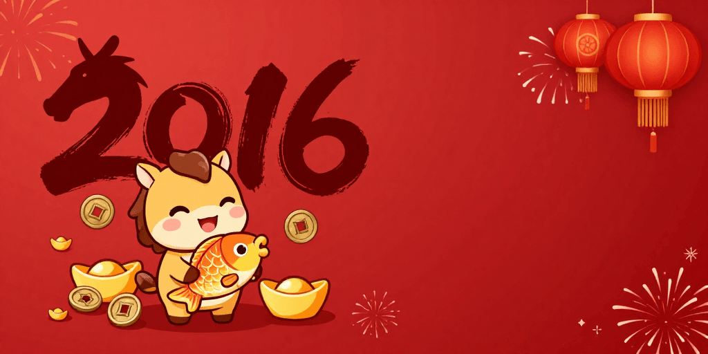 卡通萌系素材：萌马抱元宝 2016新春招财图