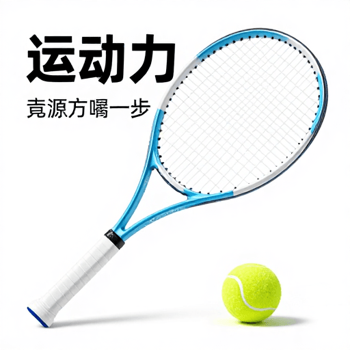 运动装备素材：蓝白网球拍与荧光黄球展示，彰显运动活力质感