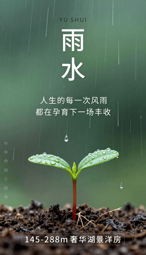 二十四节气素材：雨水节气海报：东方美学与生机盎然的春日画卷