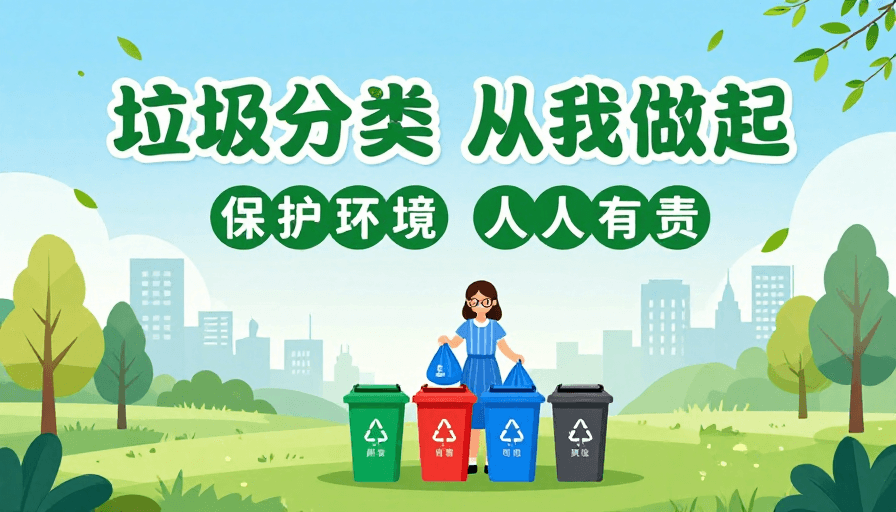 环保公益素材：清新自然环保海报：绿色生活从垃圾分类开始