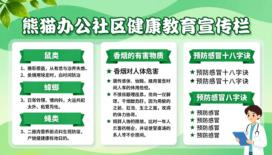 绿色生态素材：绿色健康社区教育海报：熊猫办公清新生态设计