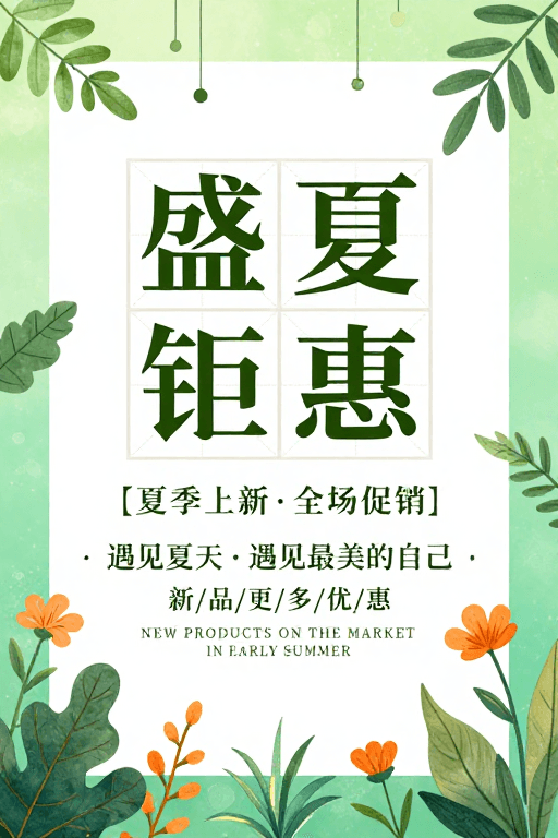 夏季促销素材：清新夏日促销海报：盛夏钜惠视觉设计