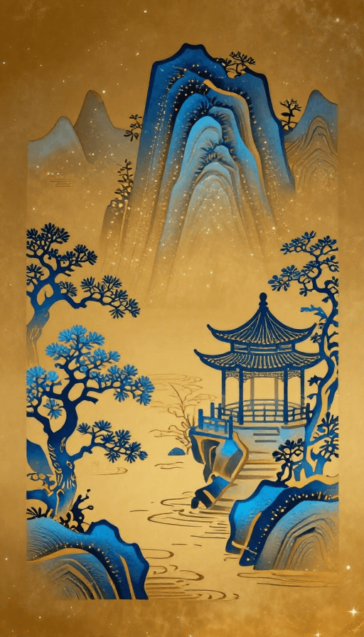 星空夜景素材：琥珀青花流光｜东方意境星空图