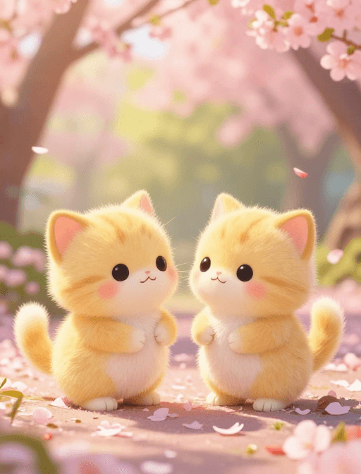 幼猫互动素材：粉嫩梦境中的双胞胎萌猫