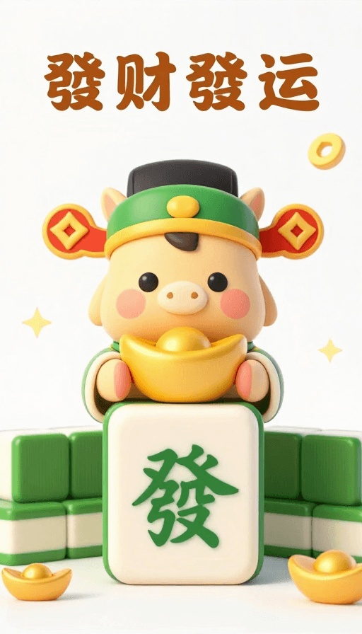喜庆背景素材：萌趣马年招财图：卡通财神坐麻将发
